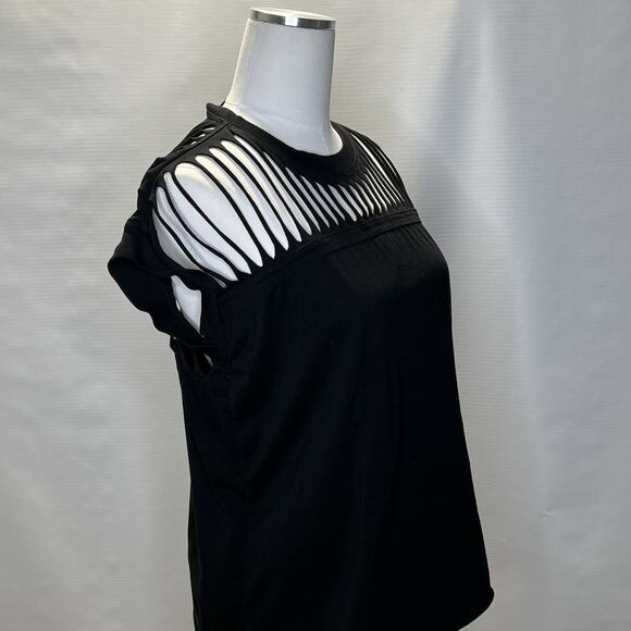 Diesel Black T Shirt Womens Size Medium Distressed Ripped Slashed Rocker Top - Picture 2 of 11